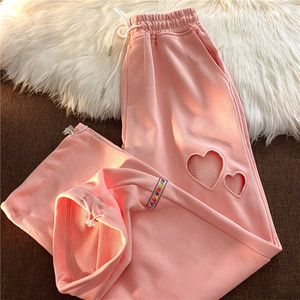 INS Hollow-out Design Love Ripped Straight Pants Summer Thin Loose Slimming Casual Sweatpants FashionCX220310