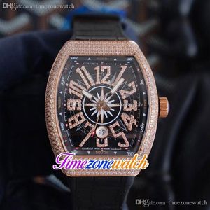 Nowa Data Automatyczny Zegarek Mens Rose Gold Diamond Case Markery Diamentowe Czarny / Niebieski Dial Czarny / Niebieski Skórzany Gumowy zegarki TimeZonewatch E203A1