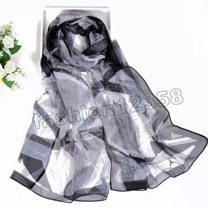 Sfumatura di colore multiplo Colore fiore rosa Sciarpa in georgette di chiffon Foulard da donna Foglia di loto Scialle lungo Bandana estiva Elegante