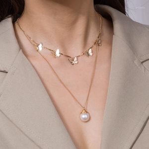 Anhänger Halsketten Frauen Perle Halskette Schlüsselbein Kette Persönlichkeit Goldenen Schmetterling Edlen Schmuck Hohe Qualität Gold Halskette1