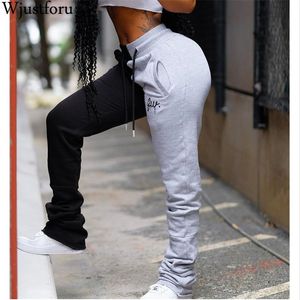 Wjustforu bordado sweatpants para mulheres patchwork moda corredores esportivos Feamle skinny calças de verão casuais slim 201031