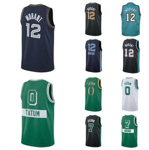 كرة السلة Jersey Ja Morant #12 Jayson Tatum #0 Jaylen Brown #7 Black White Blue 21-22 City Jersey Men Youth S-XXL in stock