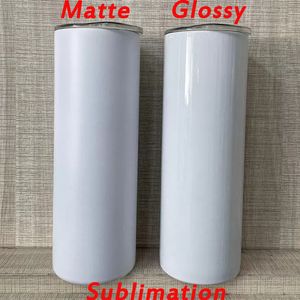 Local Warehouse 20oz matte Sublimation Straight Tumbler Blank Skinny Tumbler Stainless Steel 2-layer Vacuum Insulated Flask Heat Transfer Car Mug us stock