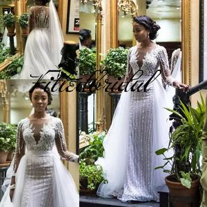 Abito da sposa africano a sirena a maniche lunghe con perline di lusso con strascico staccabile Abiti da sposa Nigeria taglie forti Sudafrica