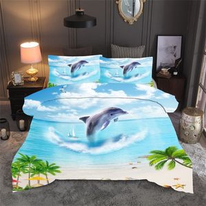 Ocean Beach Dolphin Sceneria 3D Zestaw pościeli Duvet Pokrywy Poszewki Bliźniacze Twin Full Quenn King Comforter Pościel Zestawy łóżka Pościel 201021