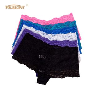 Youregina Sexiga Lace Panties Kvinnor Se igenom Transparente Shorts Kvinnor Kvinna Intimater Boxers BoysHorts Korta byxor 6st / set 201112