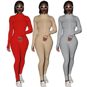 Womens Jumpsuit 전체 Streetwear 화이트 니트 섹시한 Bodycon 럭키 라벨 여성 2021 긴 소매 스키니 Rompers
