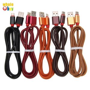 50pcs / серия Кожа USB 2.4A Тип C Кабель Металлический корпус для Type-C Fast зарядный кабель для Samsung Xiaomi Мобильный телефон 25см 100см