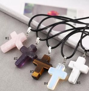 Pendant Necklaces & Pendants Jewelry Fashion Christian Cross Necklace For Women Healing Crystal Quartz Chakra Natural Stone Crucifix Drop De