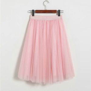 Tulle Skirts Womens 블랙 그레이 화이트 성인 얇은 명주 그물 치마 탄성 높은 허리 Pleated Midi 스커트 2021 Y1214