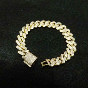 14mm diamante miami prong Chain de link cubano braceletes 14k ouro branco gelado gelado zirconia cúbica jóias 7inch 8inch pulseira cubana