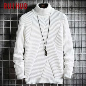 Ruihuo Jesień Solid Sweter Turtleneck Mężczyźni Odzież żółw Neck Płaszcze High Collar Dzianiny Sweter Koreański mężczyzna Ubrania M-2XL 220105