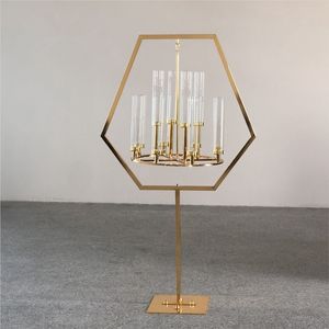 Syxangle Stand Wiszące ze złotym metalowym żyrandolem na śluby stołowe Centerpieces Seniu811