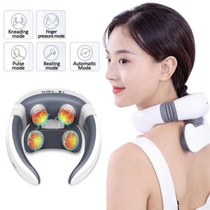 Wholesale smart 4d electric neck massager magnetic pulse heated far infrared heating pain relief cervical massage with remote control dhl freea25a08