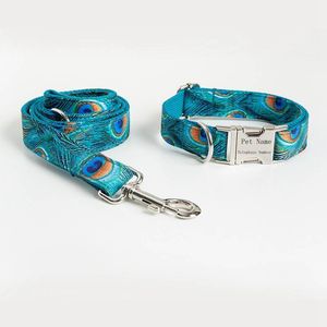 Collare per cani personalizzato con motivo pavoni e set di corde da trazione Guinzaglio per cani personalizzato per cani di piccola taglia media Forniture per animali LJ201109