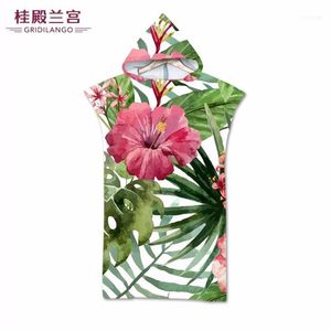 Double Sided Printed Flower Hooded Bath Towels Cloak Microfiber Pink Rose Towel For Adults Men Women Swim Beach Dropship1