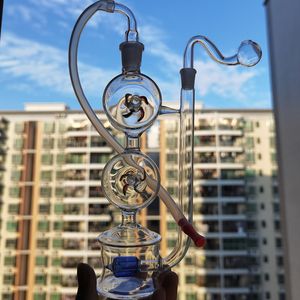 Rigúnio de petróleo Bongo de vidro divertido 3 camadas de cachimbo de água com 10mm masculino articulador de óleo mangueira 14mm adaptador dois windmill roda desenhos fumar girar para fumar