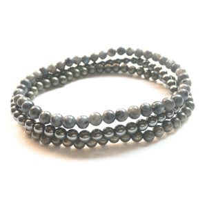 MG0130 Natürliches Pyrit-Hämatit-Yoga-Mala-Perlen-Armband, grauer Larvikit-Energieschmuck, 4 mm Mini-Edelstein-Armband-Set