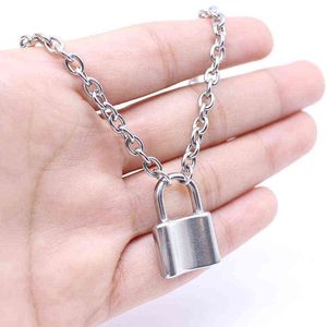 New Punk Neck Chain Silver Color With Lock Necklace For Women Men Padlock Pendant Necklace Statement Gothic Fashion Jewelry 2021 G220310