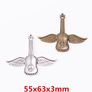 20st mm Silverfärg Fredsvinge Gitarr Charms Musik Musikinstrument Bronshängen för Armband Örhängen DIY Smycken