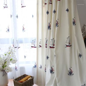 Cortina cortina o barco de vela bordado de veludo infantil com cortinas semi-shading para quarto de jantar.