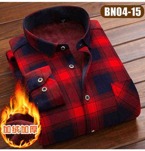 Autumn Winter Mens Long Sleeve Plaid Warm Thick Fleece Lined Shirt Fashion Soft Casual Flannel Shirt Plus Big Size L-5XL G0105