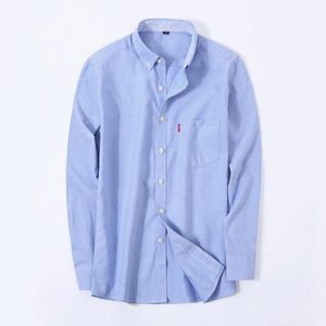 Camicie casual da uomo All'ingrosso- Camicia Oxford Business Social Colletto rovesciato Abito a maniche lunghe Abbigliamento da uomo di marca Camicie di jeans1