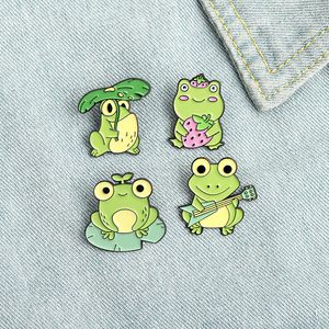 Funny Frog Enamel Pins Various Type Colors Music Strawberry Smile Brooches For Kids Gifts Lapel Pins Clothes Bags