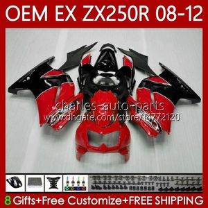 Fairas de injeção para Kawasaki Ninja Ex ZX 250R EX250 ZX250 R 2008 2008 2010 2012 2012 Bodywork 81No.142 ZX250R Red Black EX250R 08-12 ZX-250R 08 09 10 11 12 OEM corpo