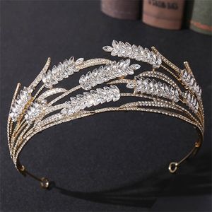 Luxury Crystal Wheat Shape Crown Handmade Gold Color Bride Headdress Wedding Tiara Headpiece Women Hair Accessories 220222