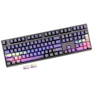 110 ключей OEM PBT Keycaps Полный комплект Механическая клавиатура клавиатуры 5 сторон краситель-сублимация фиолетовый рассвет Light1