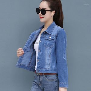 Women's Jackets 2021 Denim Jacket Blue Bomber Short Jeans Casual Ripped Outwear 2XL Slim Long Sleeve Jack Coat1