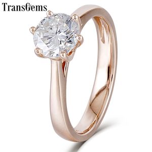 Transgems Center 1ct Rose Gold Pierścień zaręczynowy Kobiety 10k różowe złoto 1 CT 6,5 mm f Kolor Diamentowy pierścień do WEDIING Y200620