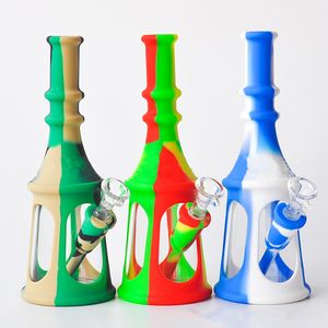 Nargile Baskı 8 inç Pogoda Silikon Su Borusu Cam Bong Mini Bongs