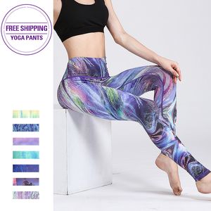 Sexy fitness yoga calças de cintura alta esporte mulheres leggings ginásio elástico imprime longas calças justas para correr timmudim controle montante 201202