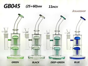 Glas Shisha Bongs Rohre Rig (25 + 60) mm 11 Zoll gerade mit 2 Baum-Perc und 14 mm Schüssel 630 G/Stück Feind 4 Farben GB045