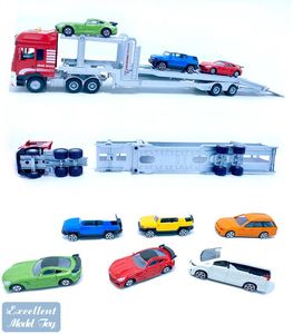 ジブダイキャスト合金輸送トラックモデル玩具、1:50重フローティングトラック、6つの小型車、飾り、クリスマス子供の誕生日少年ギフト、3-1