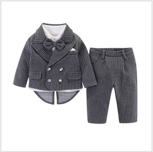 De boa qualidade 4 pcs conjuntos para meninos cavalheiro estilo jaquetas de terno + camisas + bowtie + calças baby boy roupas conjunto de crianças roupas