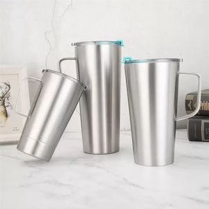 Water Tumbler Coffee Mug With Handle Conic Shape Cup 16oz 22oz 30oz 18/8 Stainless Steel Insulated Vacuum 2-wall Thermal Glass With Flip Lid CG001