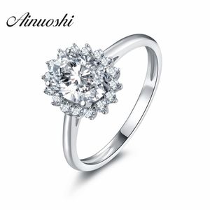 Ainuoshi 1.25 Carat oval em forma de halo anéis 925 Anel de casamento de prata esterlina para mulheres anel baga feminino infinito bijoux amor y200106