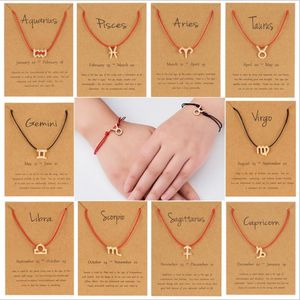 Red Black Rope Braided Zodiac Signs Charm Bracelets Horoscope Constellations Men Women Couple Bracelet for Sale