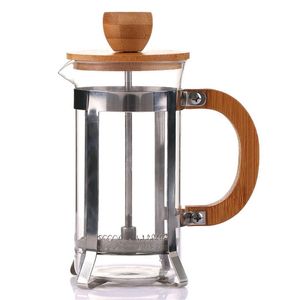 Französische Presse, umweltfreundliche Bambusabdeckung, Kaffeekolben, Teebereiter, Perkolator, Filterpresse, Kaffeekessel, Topf, Glas-Teekanne C1030