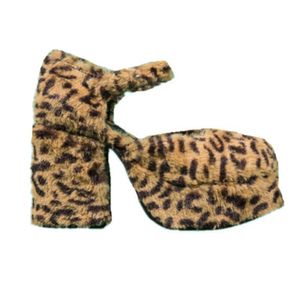 Damskie okrągłe Toe Leopard Furry Fur Mieszane Kolory Pompy Platformy Blok High Heel Buty Lolita Cosplay Sexy Halloween Nowy 2020 C0129