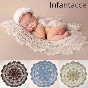 55cm circle crochet lace cotton blanket Newborn photography props layer infant basket filler stuffer baby photo prop 201210