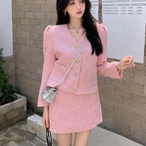 Arbeitskleider Hohe Qualität Kleiner Duft Tweed Zweiteiliges Set Damen Französisch Vintage Ensemble Femme Herbst Koreanische Mode Streetwear 2 Anzug