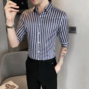 Men's Casual Shirts 2021 Striped Men Business Dress Short Sleeve Slim Fit Social Party Male Clothing Streetwear Camisas Para Hombre