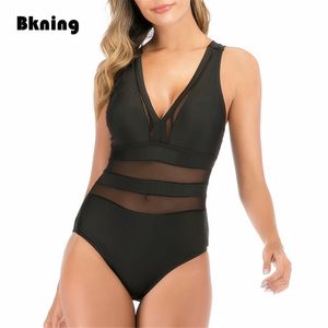 Plus Rozmiar One Piece Swimsuit Kobiety Czarny Badpak Patchwork Koronki Jednoczęściowe Garnitury Mesh Swimweear Przezroczysty Kostium kąpielowy Duży XL XXL T200708