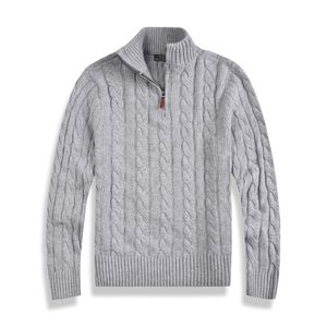 Mężczyźni Jesień Wełna Casual Mały Horser Print Half Zip Ralp Polo Chandag Cardigan Kurtka Mężczyźni Zima Z Długim Rękawem Sweter Pullover Men 211221