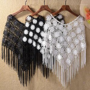 Scarves Cover Ups Lace Hook Flower Hollow Out Shawl Capelet Crochet Tassel Poncho Sun Protection Cover-ups1