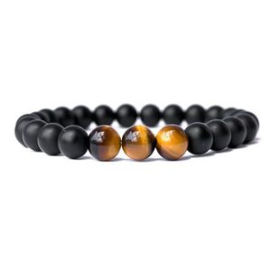 Kvinnor Mens Natural Black Matte Agate Pärledarmband Tiger Eye White Turquoise Pärlor Armband Fashion Jewelry